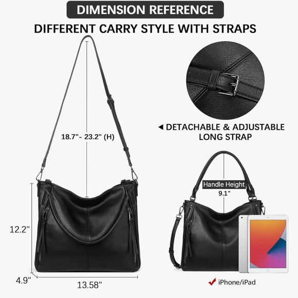 Women’s Large Hobo Bag with Handle and Long Shoulder Strap - Picture 5 of 7